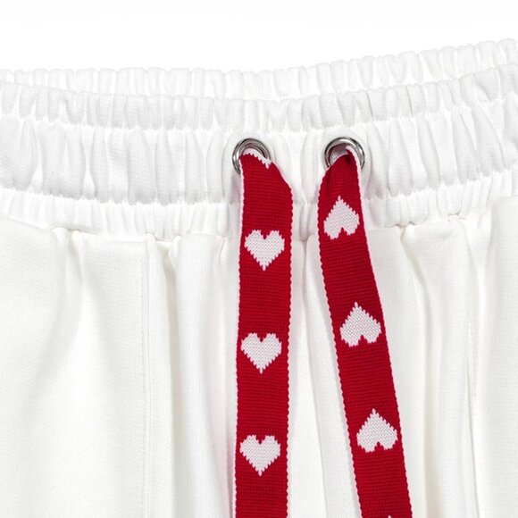B.Sure White Red Heart Drawstring Casual Shorts - Picture 3 of 4
